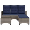Salon de jardin 3 pcs avec coussins forme L gris résine tressée 
