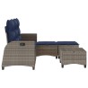 Salon de jardin 3 pcs avec coussins forme L gris résine tressée 