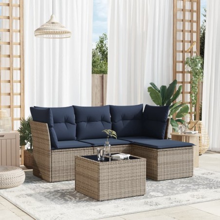 Salon de jardin 5 pcs avec coussins gris résine tressée 