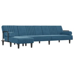 Canapé-lit en forme de L bleu 260x140x70 cm velours 