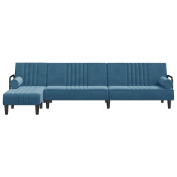 Canapé-lit en forme de L bleu 260x140x70 cm velours 