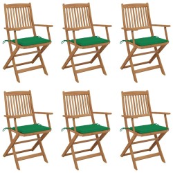 Chaises pliables de jardin lot de 6 avec coussins Bois d'acacia 