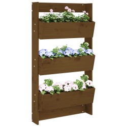 Jardinière murale 3 niveaux 60x18,5x110 cm brun miel pin massif 