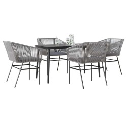 Ensemble à manger jardin coussins 5 pcs gris poly rotin verre 
