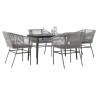 Ensemble à manger jardin coussins 5 pcs gris poly rotin verre 