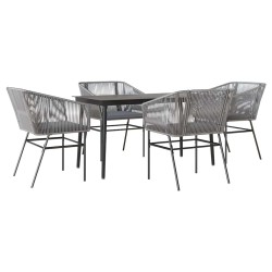 Ensemble à manger jardin coussins 5 pcs gris poly rotin verre 
