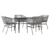 Ensemble à manger jardin coussins 5 pcs gris poly rotin verre 