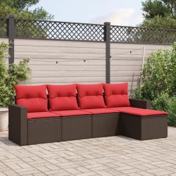 Salon de jardin avec coussins 5 pcs marron résine tressée 