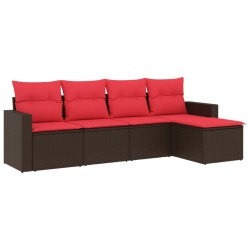 Salon de jardin avec coussins 5 pcs marron résine tressée 