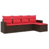 Salon de jardin avec coussins 5 pcs marron résine tressée 