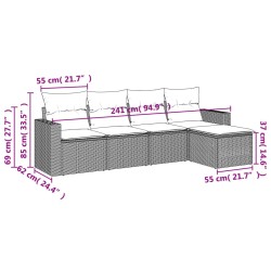 Salon de jardin avec coussins 5 pcs marron résine tressée 