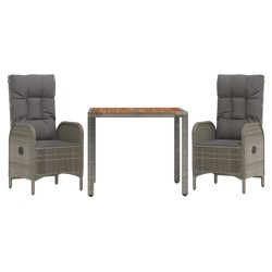 Ensemble à manger de jardin 3 pcs coussins gris résine tressée 