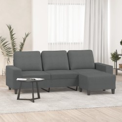 Canapé à 3 places avec repose-pieds Gris foncé 180 cm Tissu 