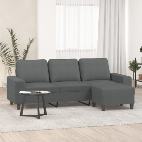 Canapé à 3 places avec repose-pieds Gris foncé 180 cm Tissu 