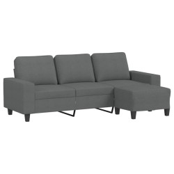 Canapé à 3 places avec repose-pieds Gris foncé 180 cm Tissu 