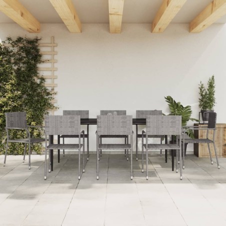 Ensemble à manger de jardin 9pcs gris/noir résine tressée/acier 