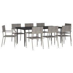 Ensemble à manger de jardin 9pcs gris/noir résine tressée/acier 