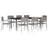 Ensemble à manger de jardin 9pcs gris/noir résine tressée/acier 