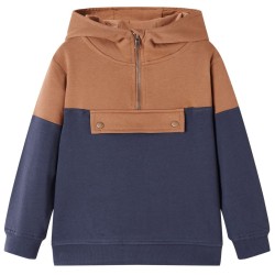 Sweat à capuche enfants demi-fermeture éclair anthracite et cognac 140 
