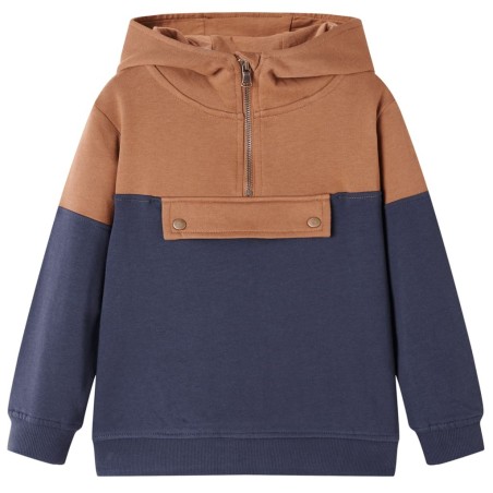 Sweat à capuche enfants demi-fermeture éclair anthracite et cognac 140 