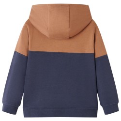Sweat à capuche enfants demi-fermeture éclair anthracite et cognac 140 