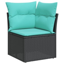 Salon de jardin 4 pcs avec coussins noir résine tressée 