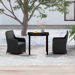 Ensemble à manger de jardin avec coussins 3 pcs noir 
