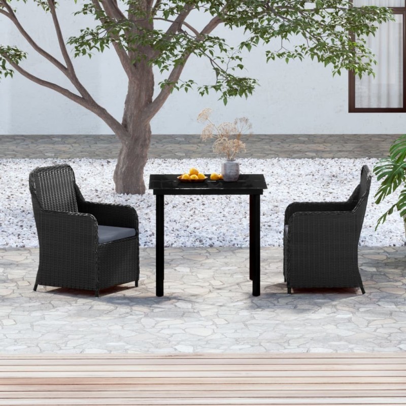 Ensemble à manger de jardin avec coussins 3 pcs noir 