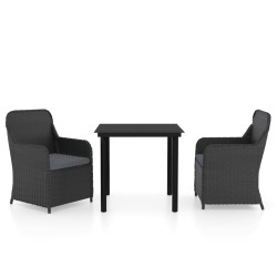 Ensemble à manger de jardin avec coussins 3 pcs noir 