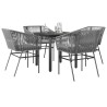 Ensemble à manger jardin coussins 5 pcs gris poly rotin verre 