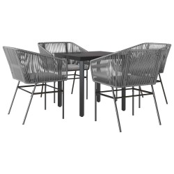 Ensemble à manger jardin coussins 5 pcs gris poly rotin verre 