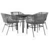 Ensemble à manger jardin coussins 5 pcs gris poly rotin verre 