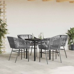Ensemble à manger jardin coussins 5 pcs gris poly rotin verre 