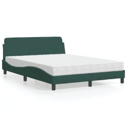 Lit avec matelas vert foncé 140x190 cm velours 