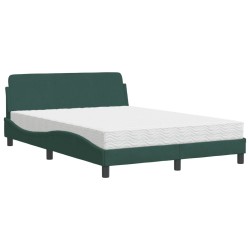 Lit avec matelas vert foncé 140x190 cm velours 