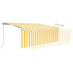 Auvent manuel rétractable avec store et LED 4x3m Jaune et blanc 