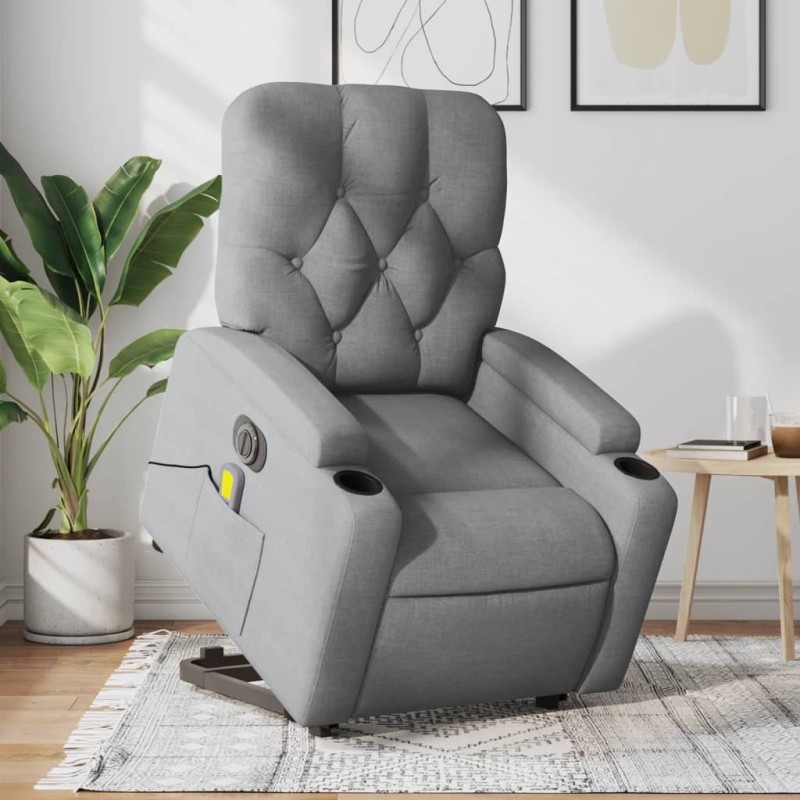 Fauteuil inclinable de massage électrique Gris clair Tissu 