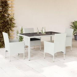 Ensemble à manger de jardin et coussins 5 pcs blanc rotin verre 