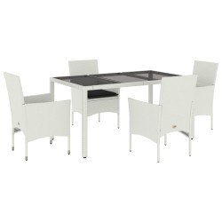 Ensemble à manger de jardin et coussins 5 pcs blanc rotin verre 