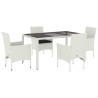 Ensemble à manger de jardin et coussins 5 pcs blanc rotin verre 