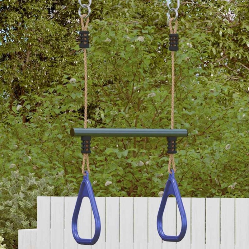 Barre de trapèze et anneaux de gymnastique d'enfants acier 