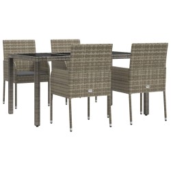 Ensemble à manger de jardin 5 pcs coussins gris résine tressée 