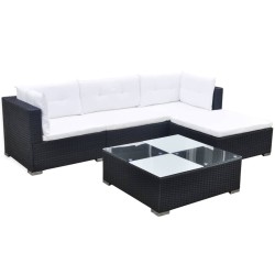 Salon de jardin 5 pcs avec coussins Résine tressée Noir 