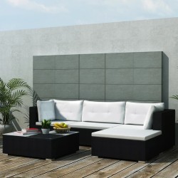 Salon de jardin 5 pcs avec coussins Résine tressée Noir 