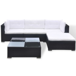 Salon de jardin 5 pcs avec coussins Résine tressée Noir 