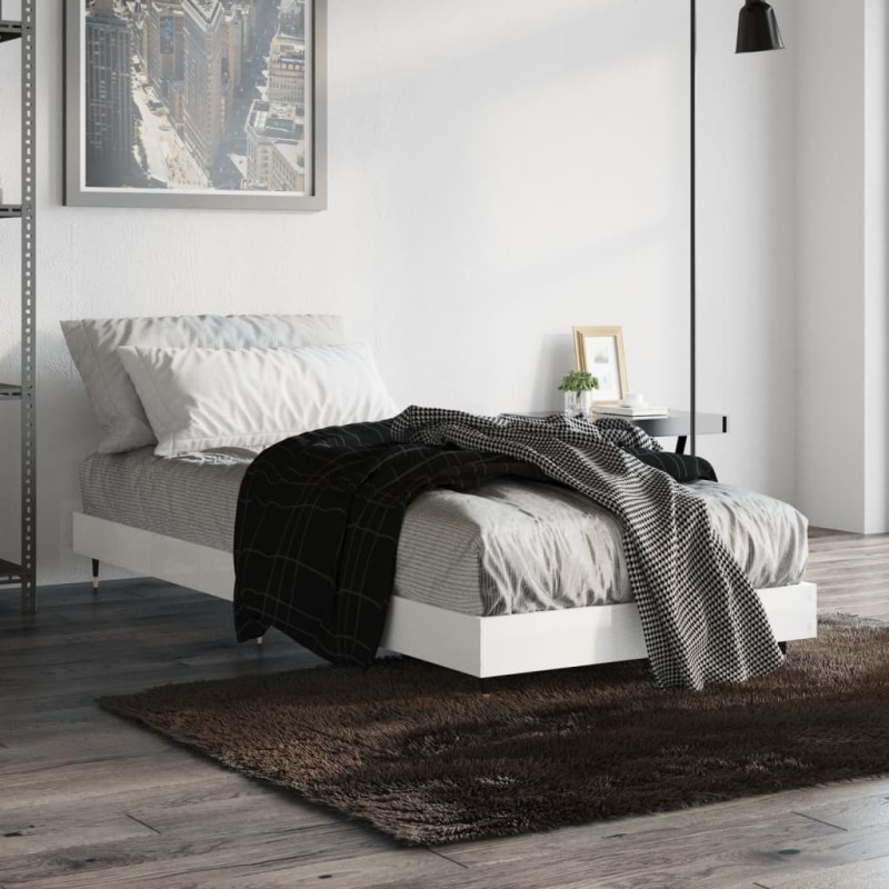 Cadre de lit sans matelas blanc brillant 75x190 cm 