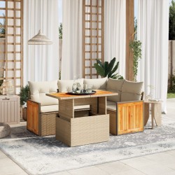 Salon de jardin avec coussins 5 pcs beige résine tressée 