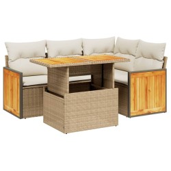 Salon de jardin avec coussins 5 pcs beige résine tressée 