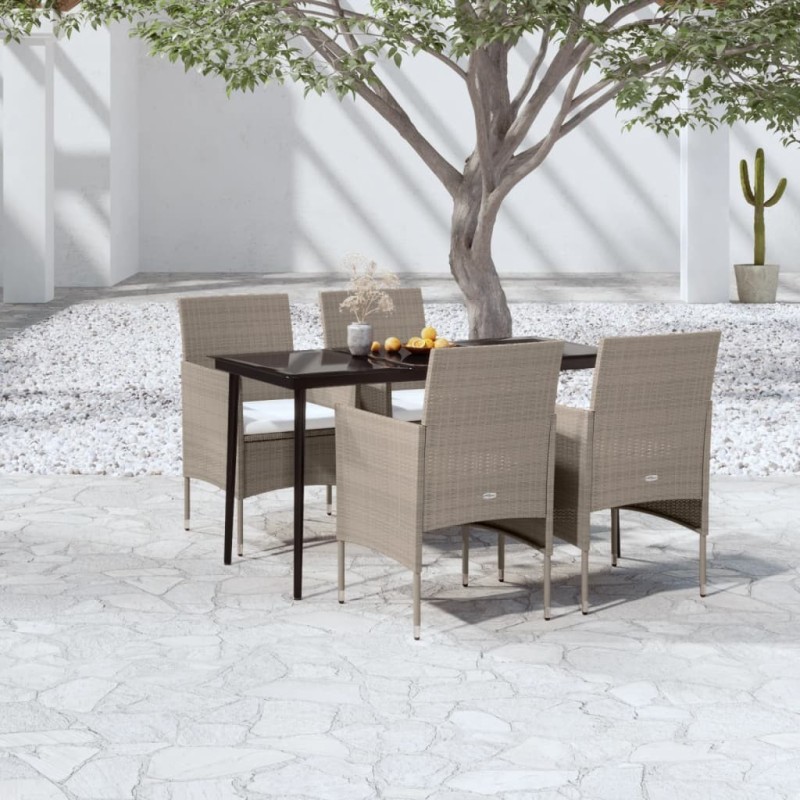 Ensemble à manger de jardin coussins 5 pcs Beige/noir 