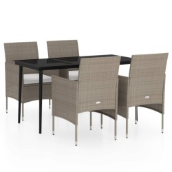 Ensemble à manger de jardin coussins 5 pcs Beige/noir 